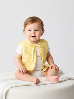 Handmade Lovely Crochet Knitted Baby Vest Knit Sweater Sunshine Yellow 3-6M